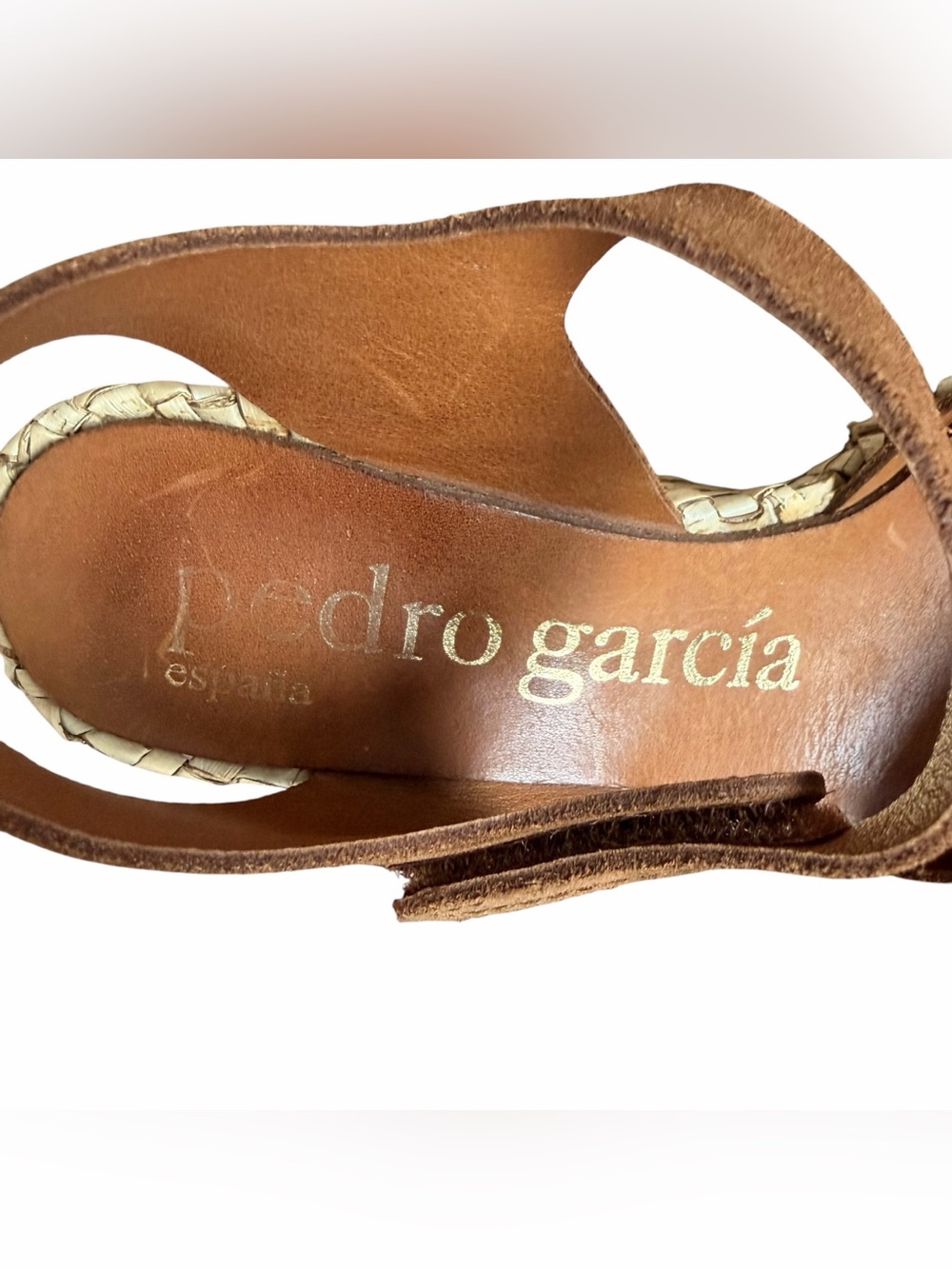 Pedro García Brown Suede Woven Wedge Sandals Boho Mediterranean Resort Size 37.5 - Picture 9 of 13